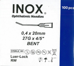 NEEDLE INOX cannula 27G 0,4 x 20 BENT RW disposable