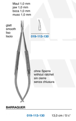 Barraquer slightly curved needle holder 019-113-130