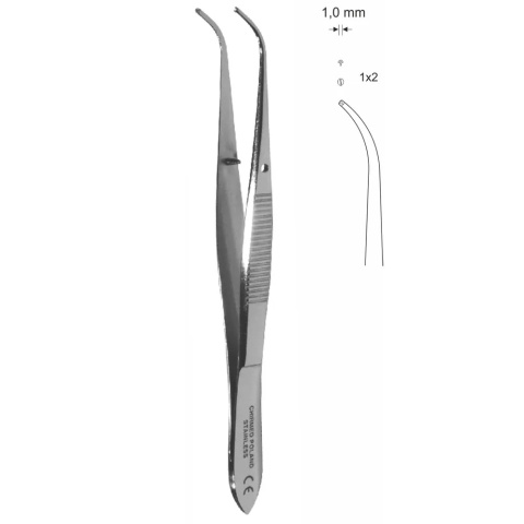 Tweezers, bent with a tooth, 1 mm OK24