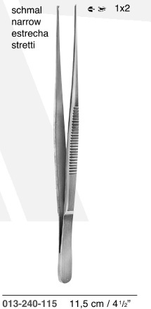 Narrow tweezers with tooth 1x2 straight 013-240-115